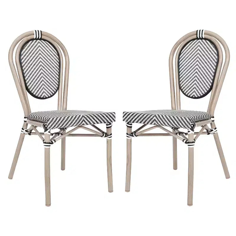 Flash Furniture 2 Pack Marseille Indoor/Outdoor Commercial Thonet Bistro Stacking Chair, Textilene and Bamboo Print Aluminum Frame
