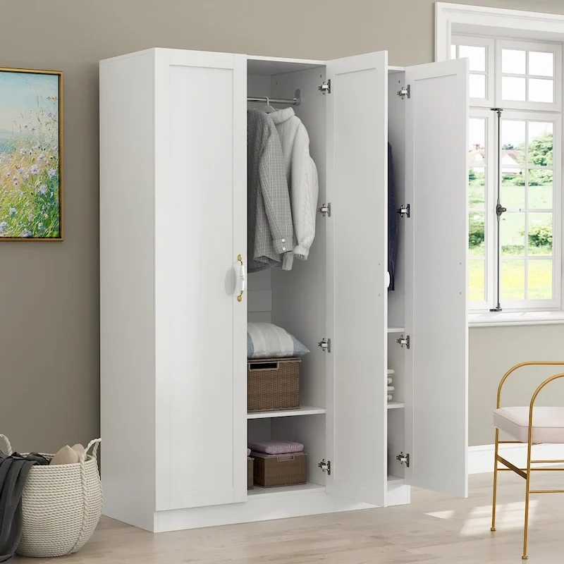 Wardrobe Armoire Shelves Hanging Rod Doors Closet Storage Cabinet