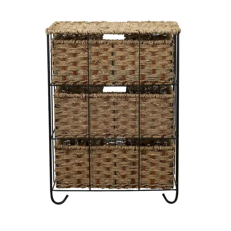 Household Essentials Handwoven Seagrass 3-Drawer Wicker Storage Unit