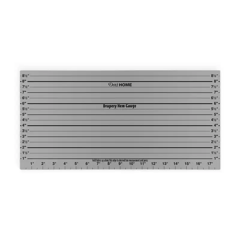 Dritz 18" x 9" Home Drapery Hem Gauge: Nickel with Black Printing, Metal Craft Hand Tool, Office Clearance