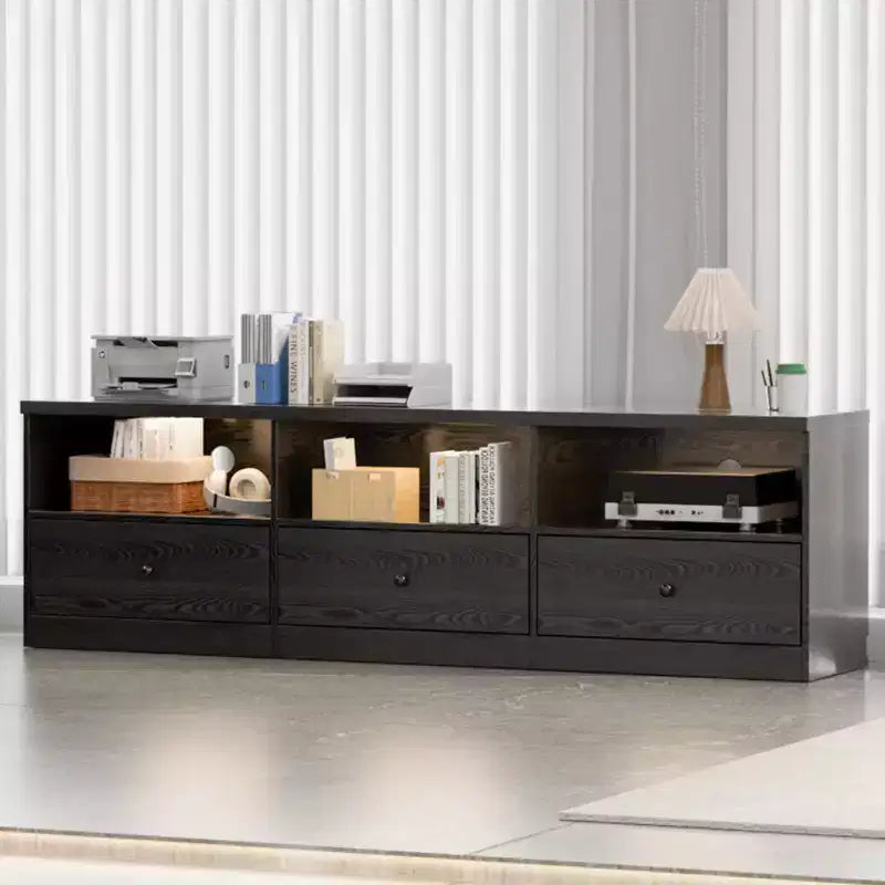 TV Stand for up to 80-Inch TVs, Media Console Table with 3 Drawers and 3 Open Shelves, TV Cabinet for Living Room Bedroom,Black