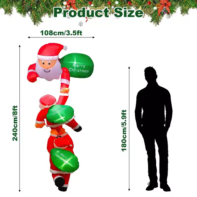 8 Foot Giant Inflatable Santa with 3 Santa Designs + 3 Merry Christmas Signs, Quick Plug-In Inflation, Waterproof Material, 4 Suction Cups & 6 Ropes