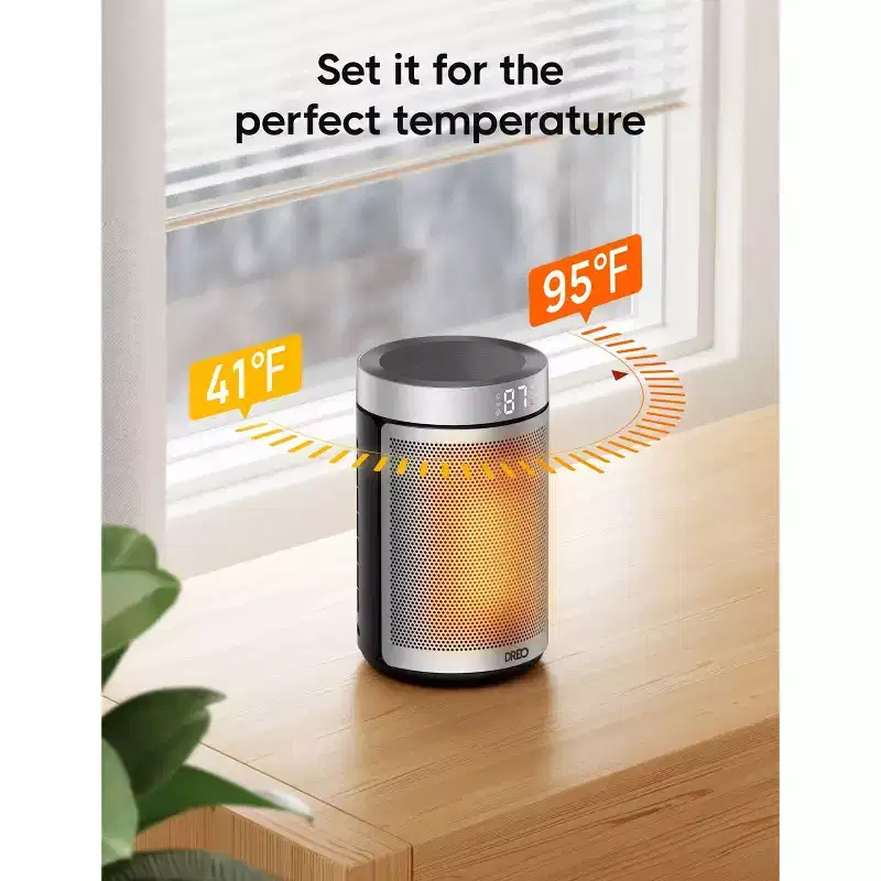 Dreo Atom Indoor Space Heater Portable Heater Silver: Small Ceramic Tower Heater for Bedroom, 1500W, Fan Driven, ETL Listed