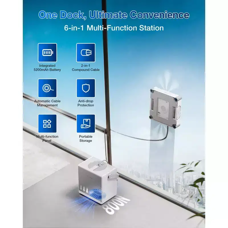 ECOVACS WINBOT W2S Omni Window Cleaning Robot with 6-in-1 Multifunction Portable Station, Dual Power Modes, TruEdge Edge-to-Edge Cleaning, App Control