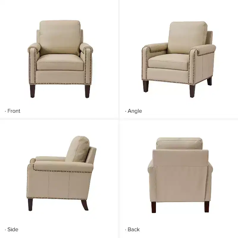 Hellmuth Genuine Leather Armchair with Removable Cushion and Nailhead Trims | HULALA HOME