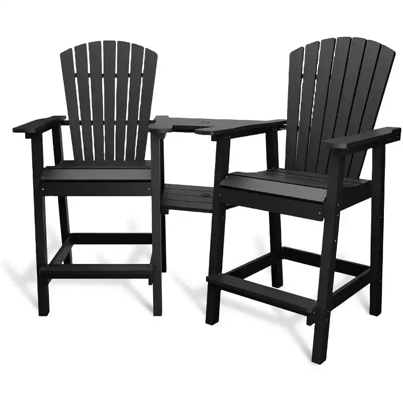 COZONY Outdoor Recycled Poly Adirondack Barstools Set of 2 with Connecting Tray