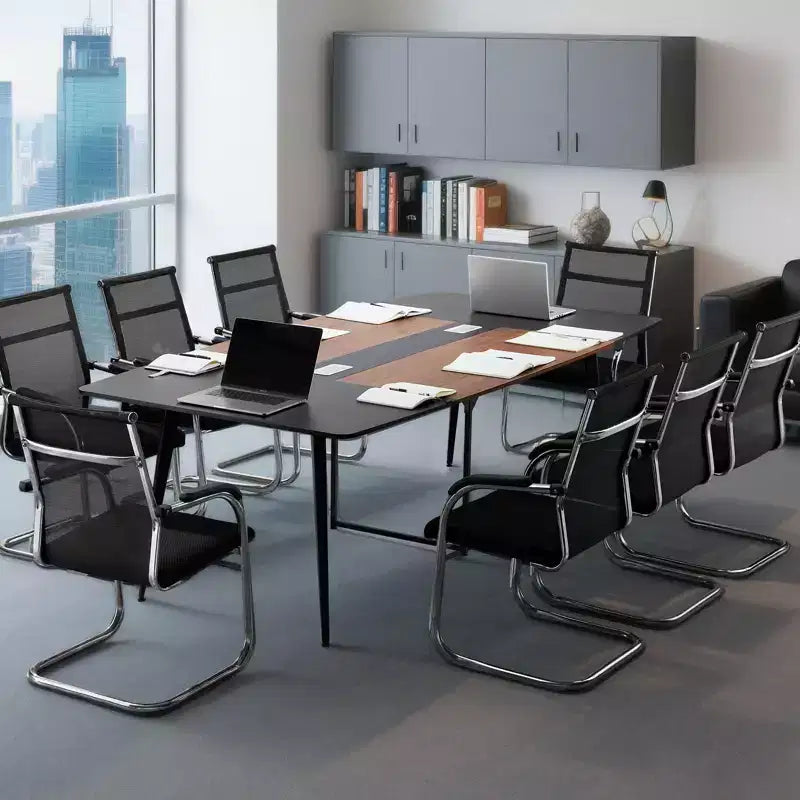 VEVOR Conference Table, 8 ft Boat Shaped Office Meeting Table for 10 Person, Modern Large Boat Meeting Desk with Metal Legs, Black & Brown