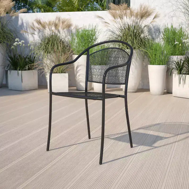 Emma and Oliver Commercial Grade 5 Pack Indoor-Outdoor Steel Patio Arm Chair with Round Back