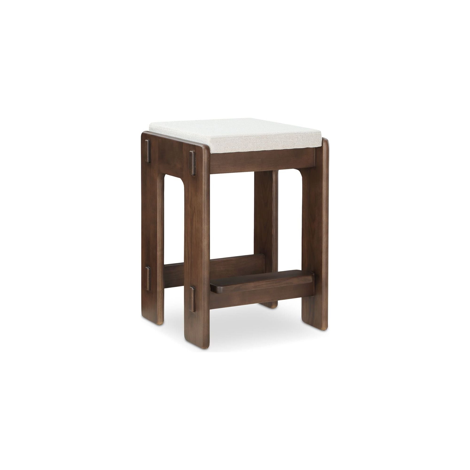 Japanese Walnut-Stained Ash & Fabric Counter Stool with Craftsman Joinery Detail for Kitchen & Dining Room