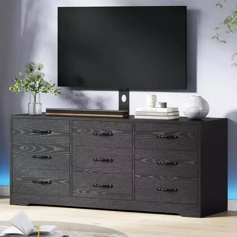 TV Stand with Mount for TVs Up to 85 | Modern 55 Media Console with 9 Drawers & Adjustable Height,Large Storage Entertainment Center for Living Room