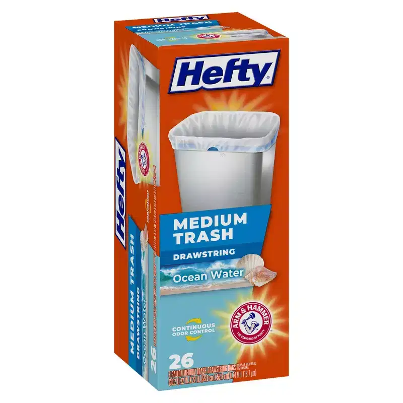 Hefty Ocean Water Trash Bag - Medium - 26ct: Odor Control, Drawstring Seal, Sized to Fit Specific Trash Cans